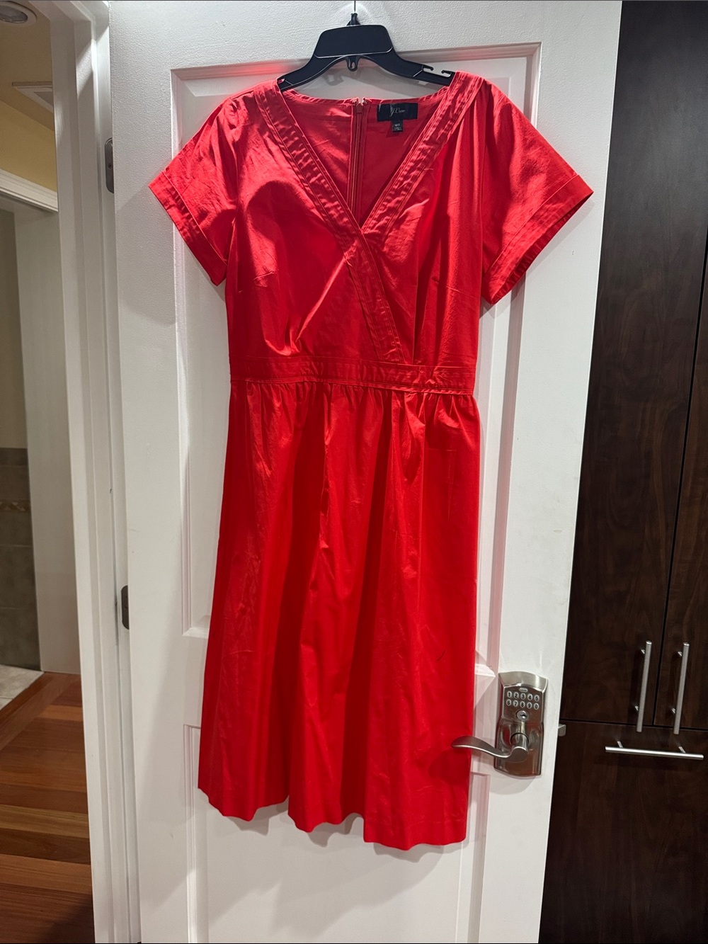 J. Crew Bright Red V-Neck Midi Dress